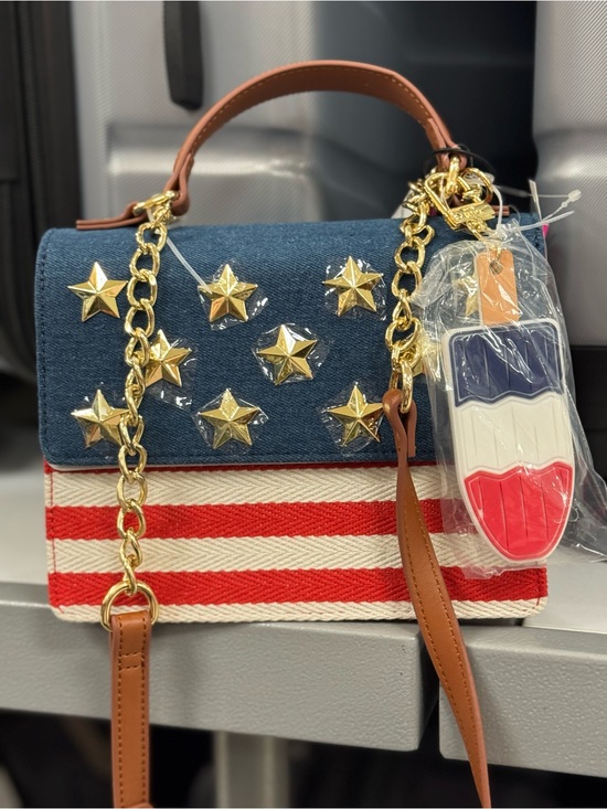 Betsey Johnson Handbags - Betsey Johnson Red, White & Navy Star-Stud Satchel
